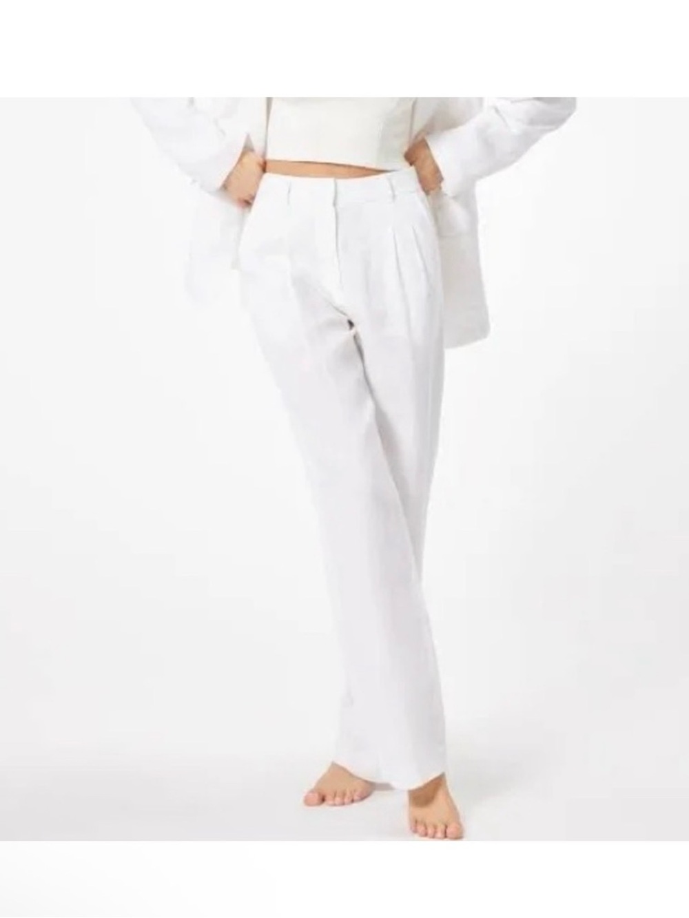 Classic High-Waist White Tailored Pants
